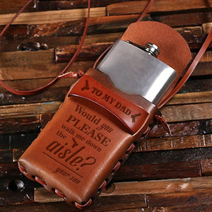 Son To Dad - 8oz Metal Flask with Engraved Leather Carrying Pouch