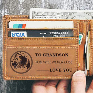 To My GrandSon - Genuine Premium Leather Bifold Card Wallet