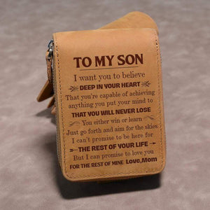 Mom To Son - Genuine Premium Leather Zipper Card Wallet