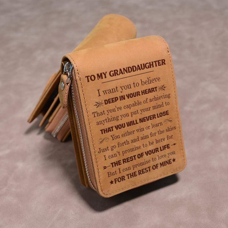 To My Granddaughter- Genuine Premium Leather Zipper Card Wallet
