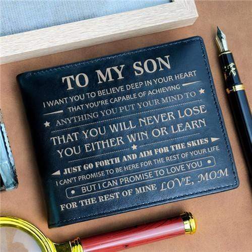 Mom To Son - Never Lose - Black Genuine Leather Wallet