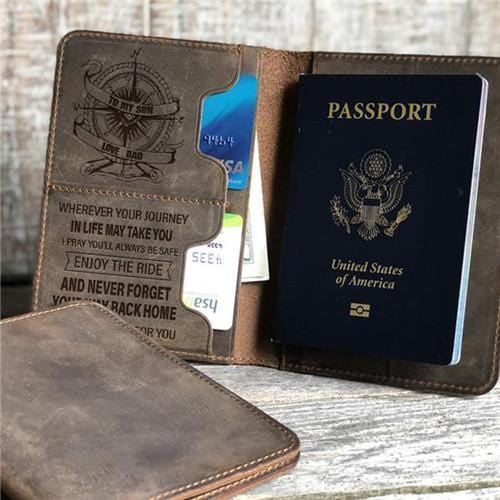 Dad To Son - Enjoy The Ride - Genuine Leather Passport Wallet