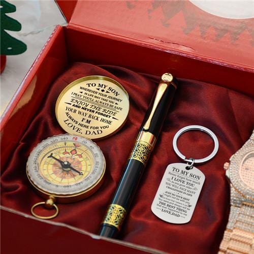 Dad To Son - Enjoy The Ride - Compass Keychain Watch Pen Gift Set