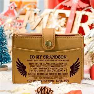 To My Grandson - Never Lose - RFID Blocking Genuine Leather Card Holder