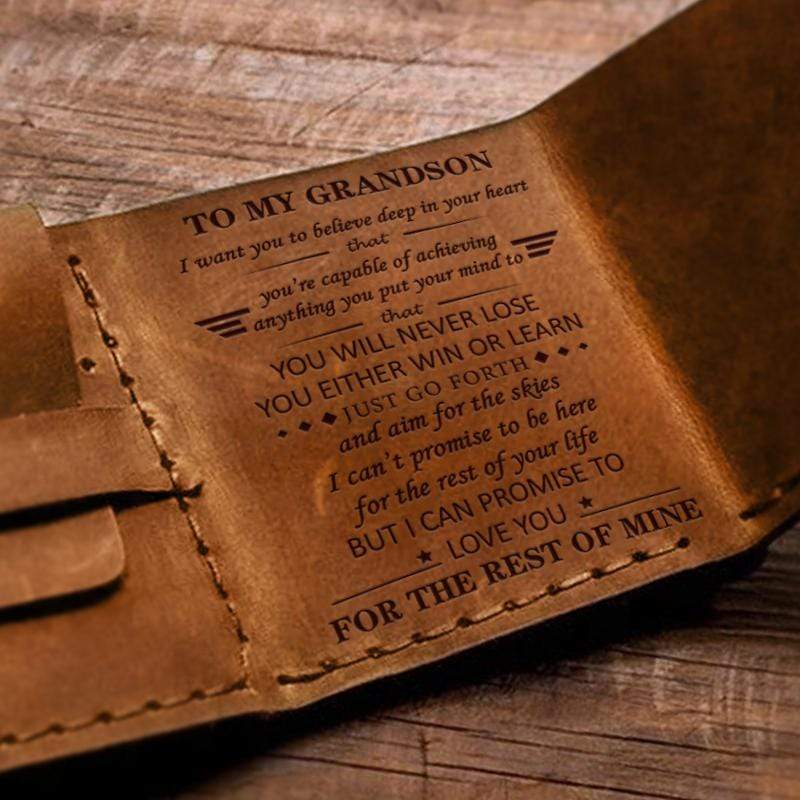 To My GrandSon - Premium Cow Leather Trifold Wallet